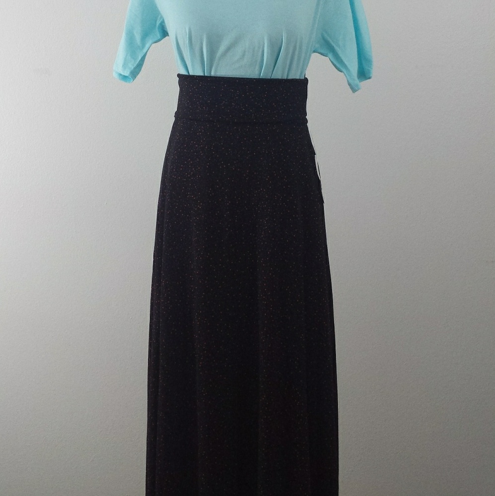 NWT LuLaRoe XS Black with dot print Maxi Skirt